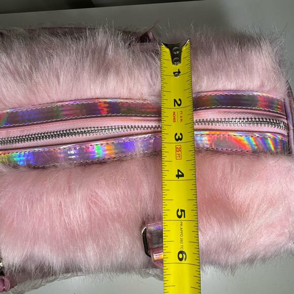 DOLLS KILL SUGAR THRILLZ PINK FAUX FUR SHAGADELIC HOLOGRAPHIC WEEKENDER NWT - Picture 15 of 15